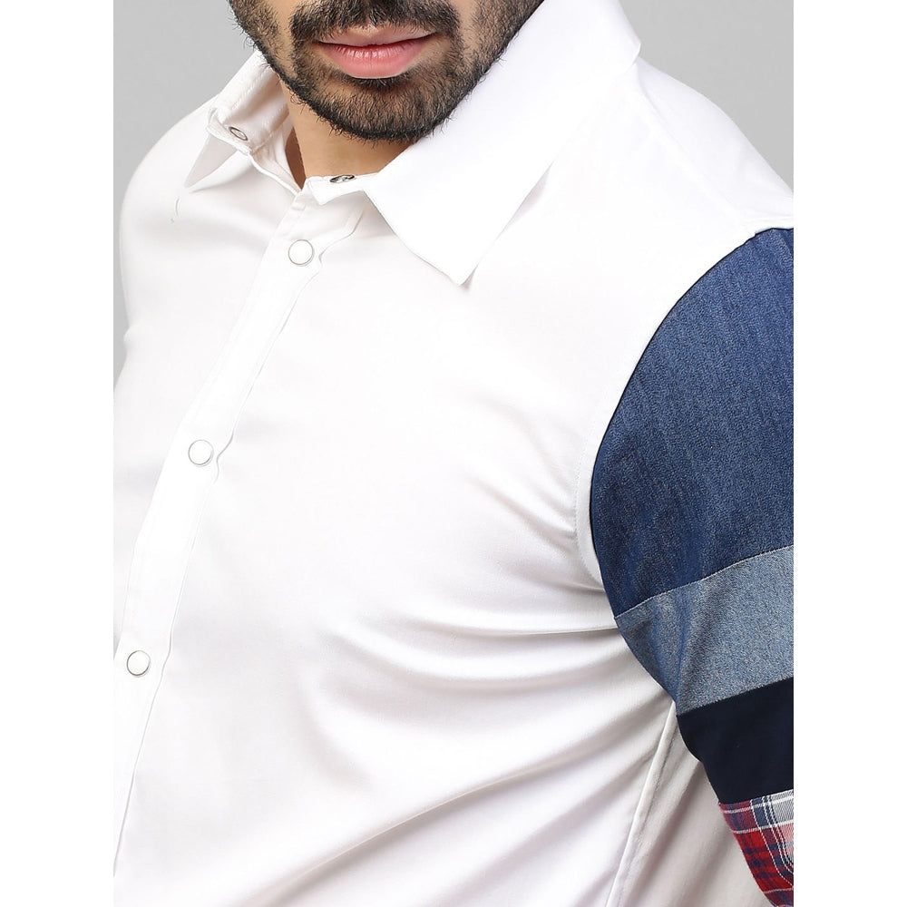 Echke White Shirt with Multicolor Patchwork on One Sleeve