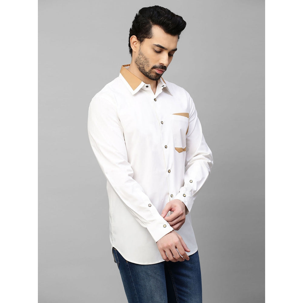 Echke White Shirt with Khaki Patchwork on Collar and Pocket