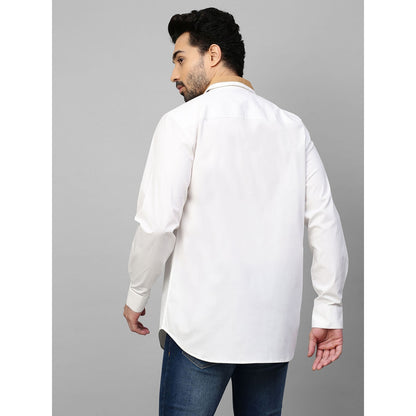 Echke White Shirt with Khaki Patchwork on Collar and Pocket
