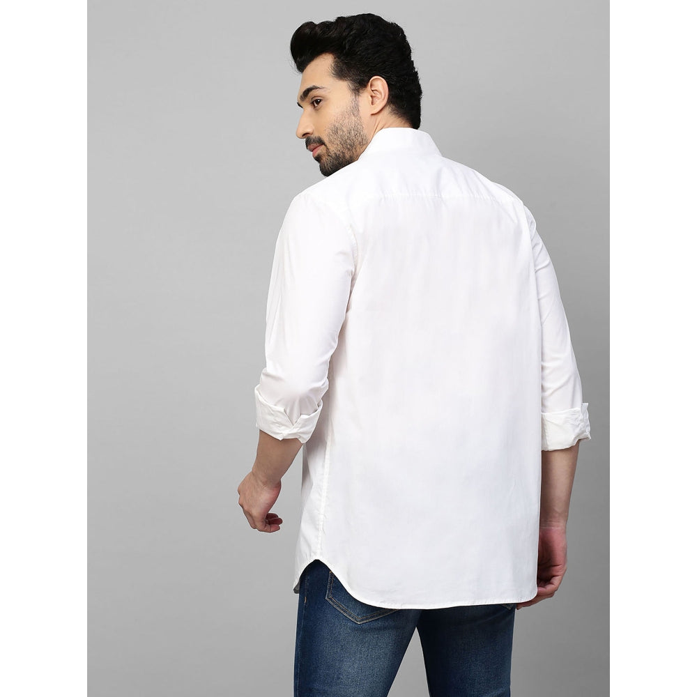 Echke White Shirt with Blue Stripes Panel on Chest and Dark Blue Pocket