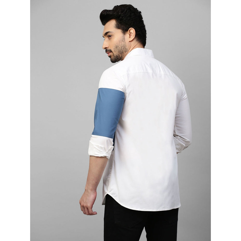 Echke White Shirt with Slate Blue Patch on Left Sleeve and Chest with Button Detailing