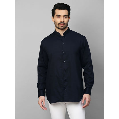 Echke Blue Shirt with Stand Chinese Collar and 3 Plackets