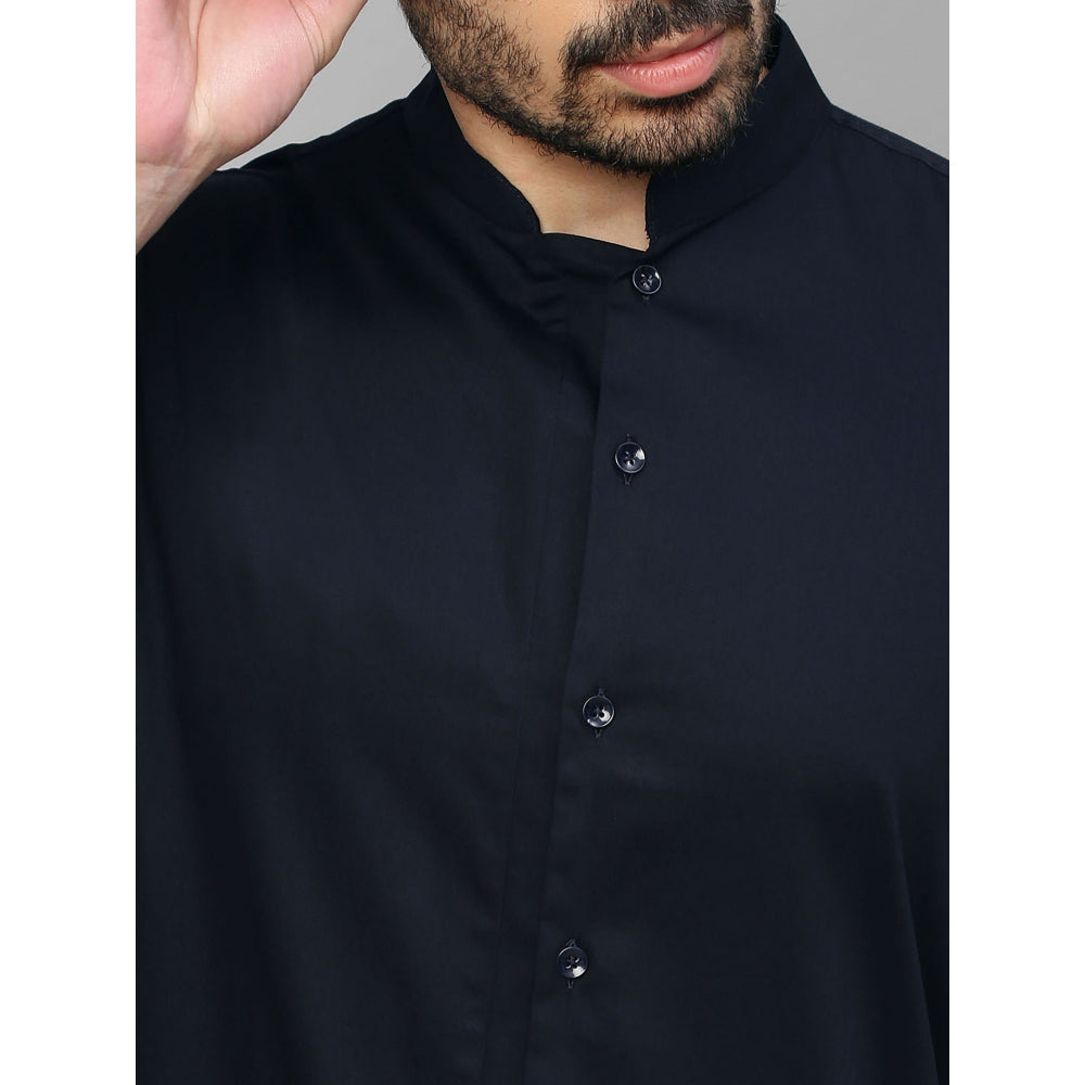 Echke Blue Shirt with Stand Chinese Collar and 3 Plackets