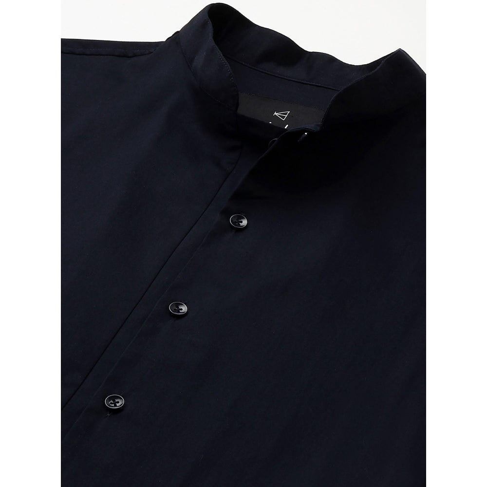 Echke Blue Shirt with Stand Chinese Collar and 3 Plackets