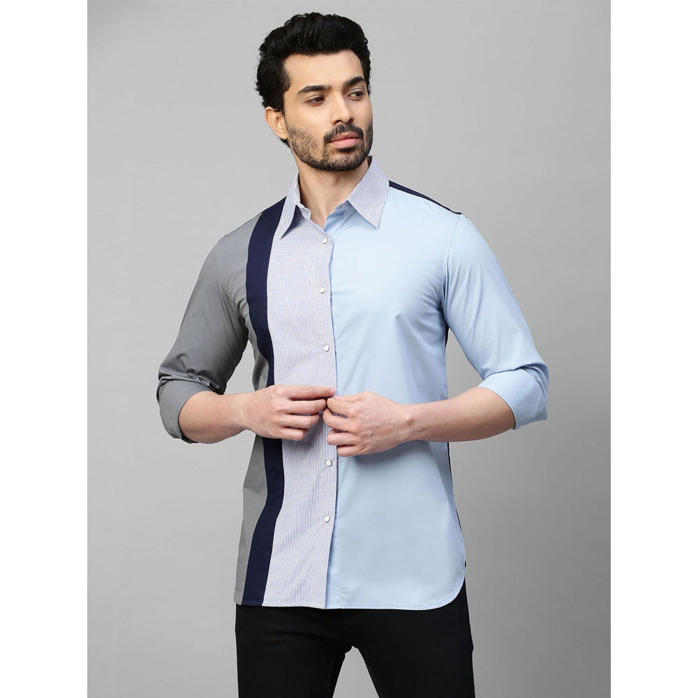 Echke Light Blue Shirt with Grey Dark Blue and Blue Stripes Panel on One Side