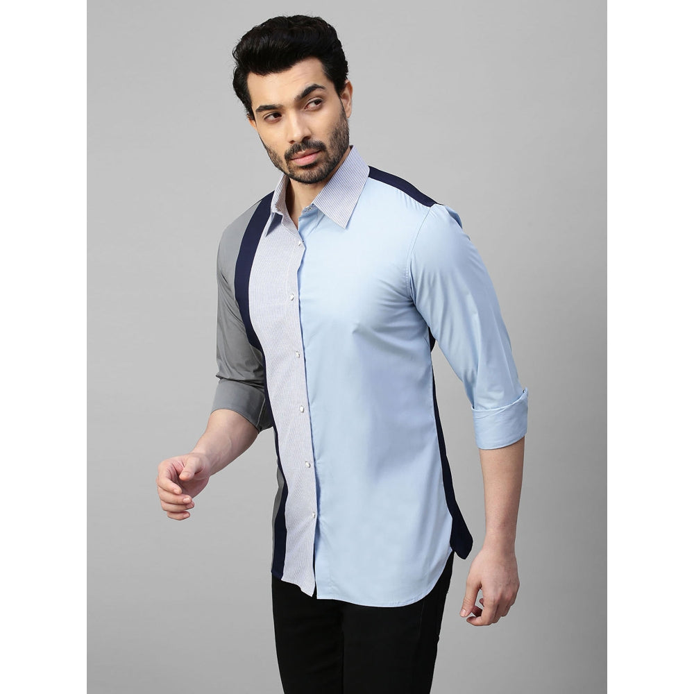 Echke Light Blue Shirt with Grey Dark Blue and Blue Stripes Panel on One Side