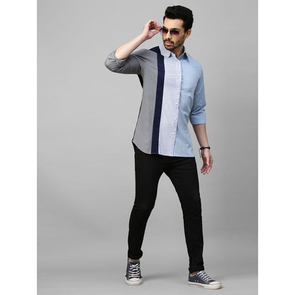 Echke Light Blue Shirt with Grey Dark Blue and Blue Stripes Panel on One Side