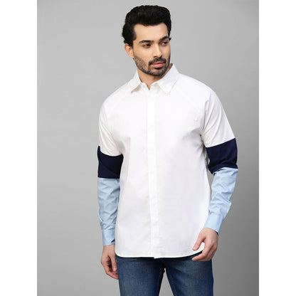 Echke White Shirt with White Dark Blue and Light Blue Banded Sleeves