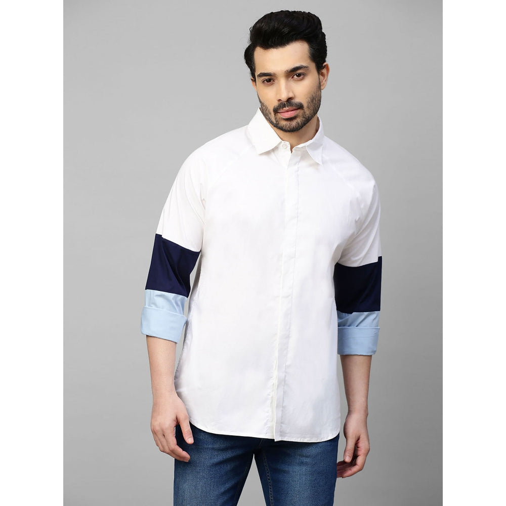Echke White Shirt with White Dark Blue and Light Blue Banded Sleeves