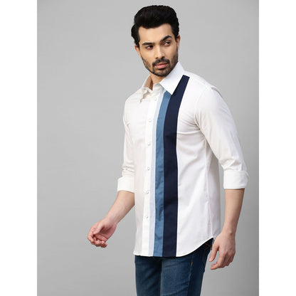 Echke White Shirt with Dark Blue and Slate Blue Vertical Panels on One Side