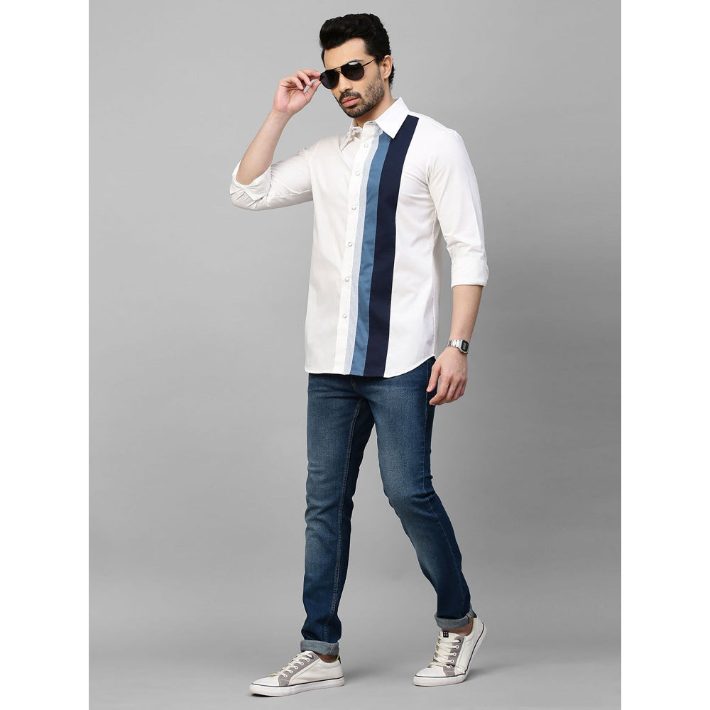 Echke White Shirt with Dark Blue and Slate Blue Vertical Panels on One Side
