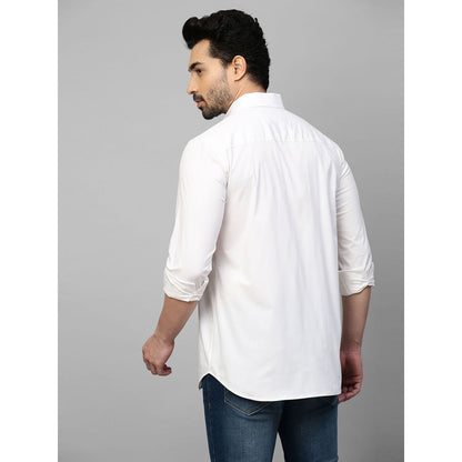 Echke White Shirt with Dark Blue and Slate Blue Vertical Panels on One Side