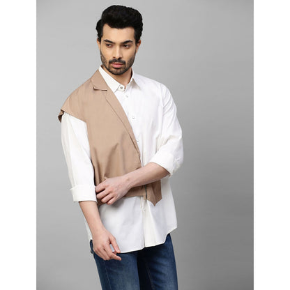 Echke White Shirt with Double Layered Khaki Zippered Jacket Feature
