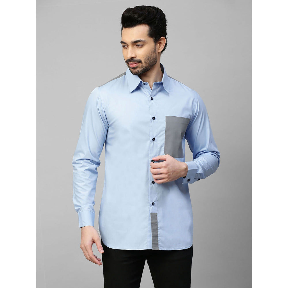 Echke Light Blue Shirt with Grey Straps on Shoulders Pocket and Placket