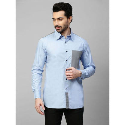 Echke Light Blue Shirt with Grey Straps on Shoulders Pocket and Placket