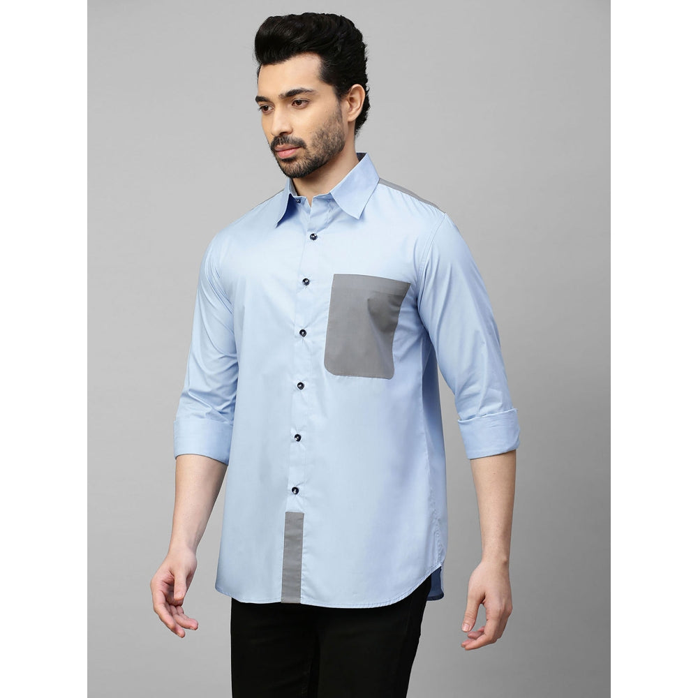 Echke Light Blue Shirt with Grey Straps on Shoulders Pocket and Placket