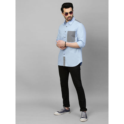 Echke Light Blue Shirt with Grey Straps on Shoulders Pocket and Placket