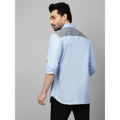 Echke Light Blue Shirt with Grey Straps on Shoulders Pocket and Placket