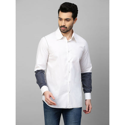 Echke White Shirt with Dark Denim and White Stitching Patch on Sleeves