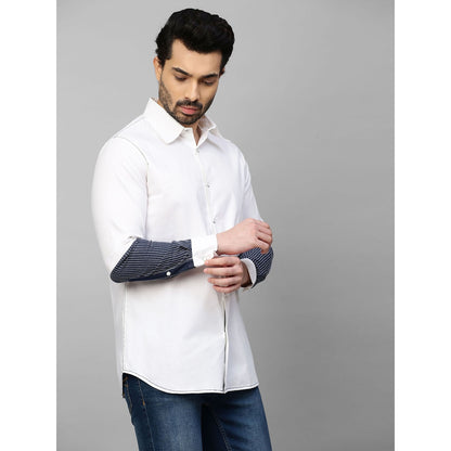 Echke White Shirt with Dark Denim and White Stitching Patch on Sleeves