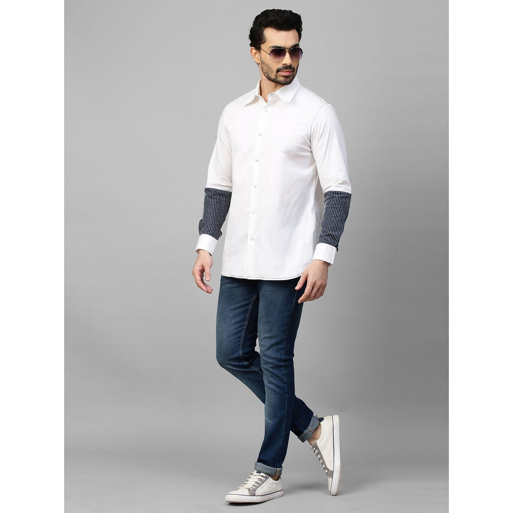 Echke White Shirt with Dark Denim and White Stitching Patch on Sleeves