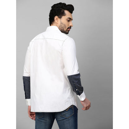 Echke White Shirt with Dark Denim and White Stitching Patch on Sleeves