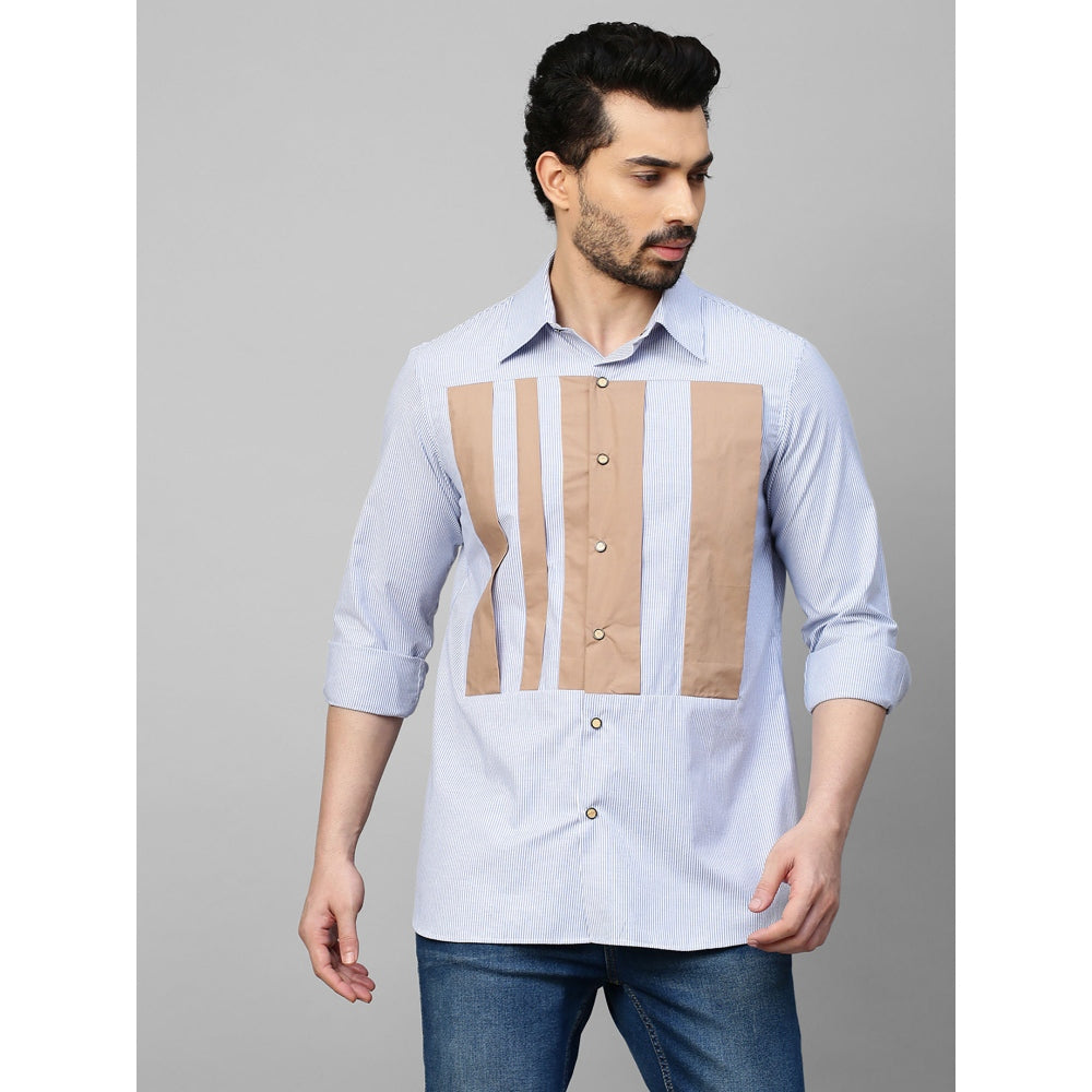 Echke Blue Striped Shirt with Light Khaki Patches on The Chest