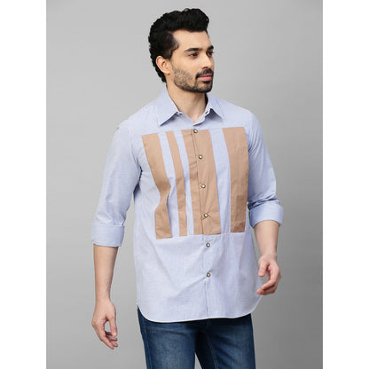 Echke Blue Striped Shirt with Light Khaki Patches on The Chest