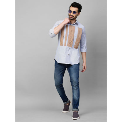 Echke Blue Striped Shirt with Light Khaki Patches on The Chest