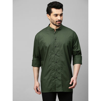 Echke Military Green Shirt with Chinese Collar and Grey Zipper Feature at The Back