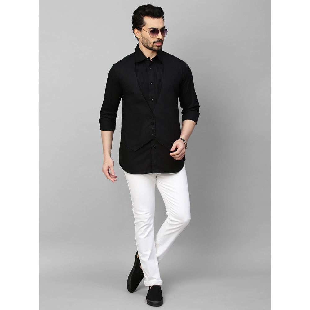 Echke Black Waistcoat Feature Shirt Pintucks and 4 Self Buttons