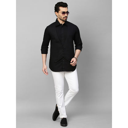 Echke Black Waistcoat Feature Shirt Pintucks and 4 Self Buttons
