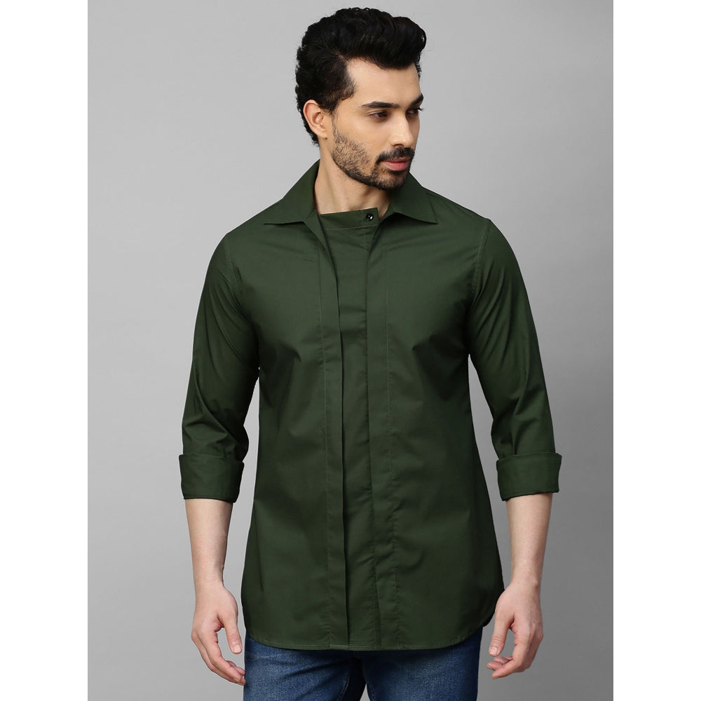 Echke Military Green Shirt Double Placket with Concealed Buttons