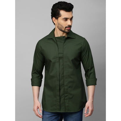 Echke Military Green Shirt Double Placket with Concealed Buttons