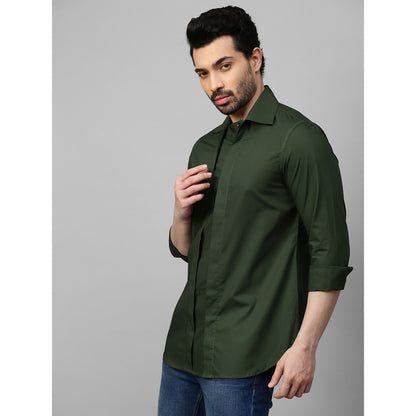Echke Military Green Shirt Double Placket with Concealed Buttons