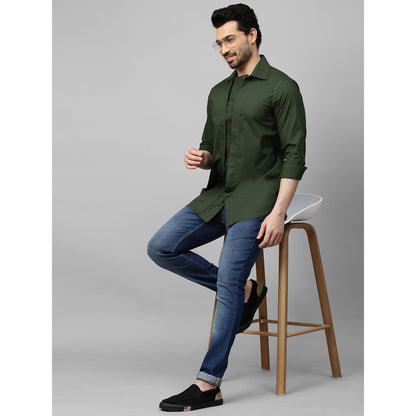 Echke Military Green Shirt Double Placket with Concealed Buttons