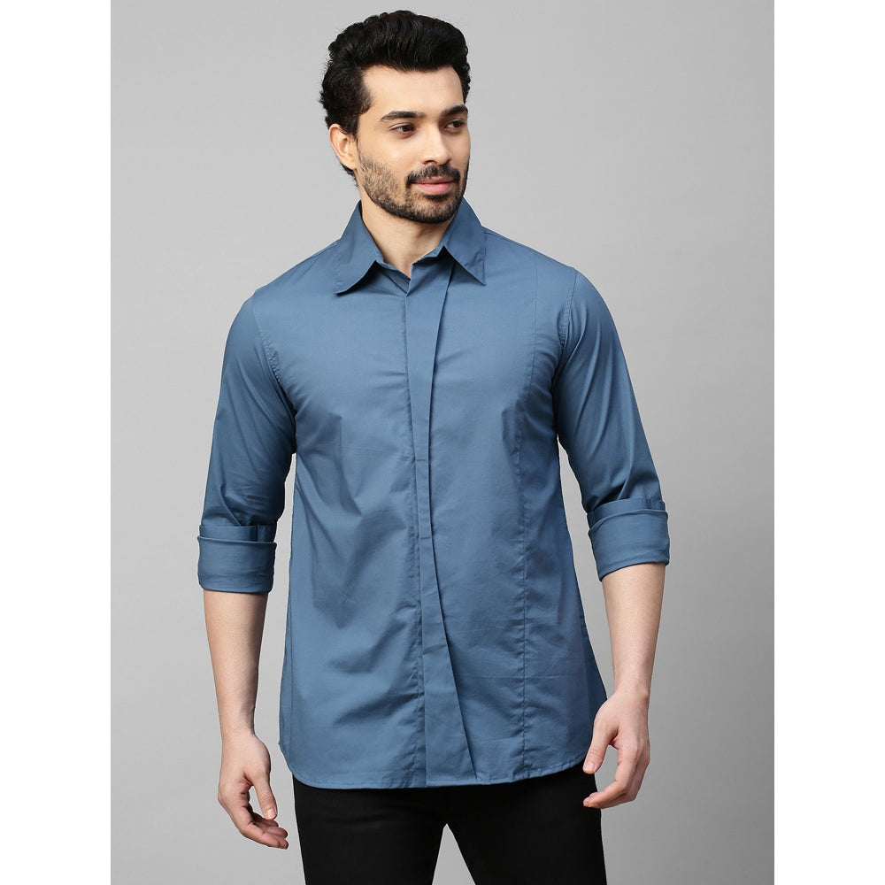 Echke Slate Blue Shirt with Double Curved Placket