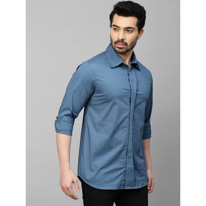 Echke Slate Blue Shirt with Double Curved Placket