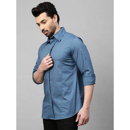 Echke Slate Blue Shirt with Double Curved Placket