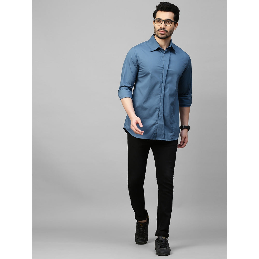 Echke Slate Blue Shirt with Double Curved Placket