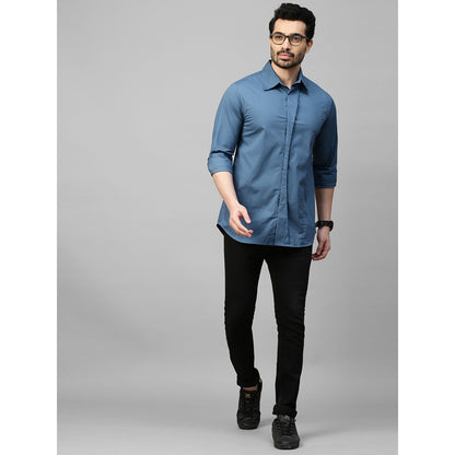 Echke Slate Blue Shirt with Double Curved Placket