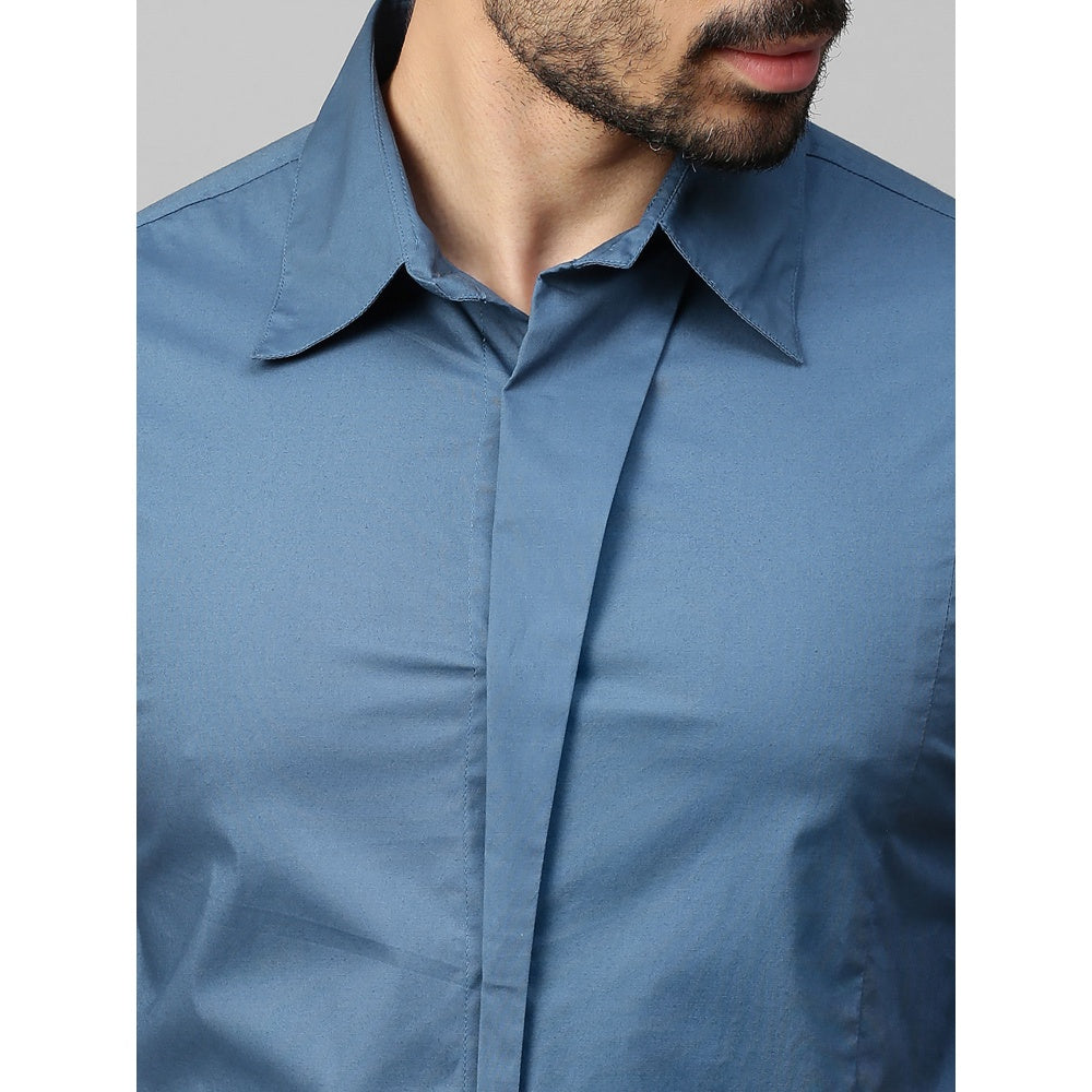 Echke Slate Blue Shirt with Double Curved Placket