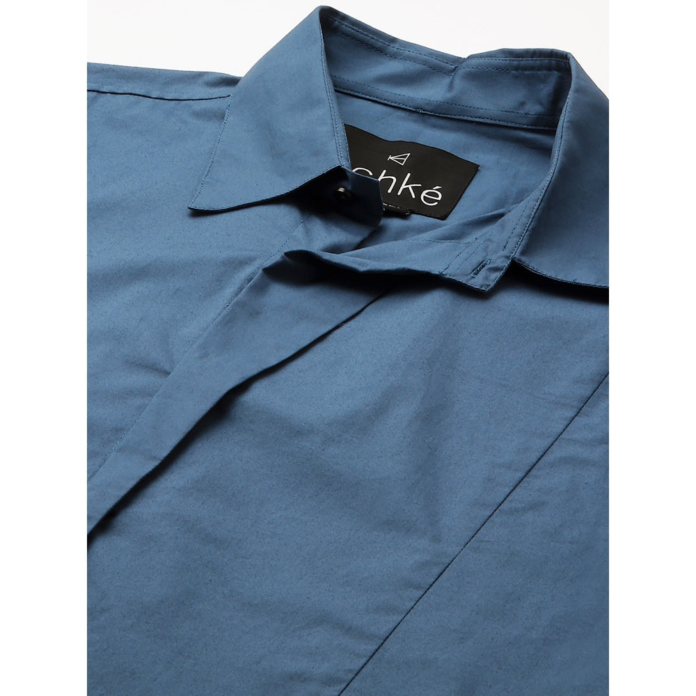 Echke Slate Blue Shirt with Double Curved Placket
