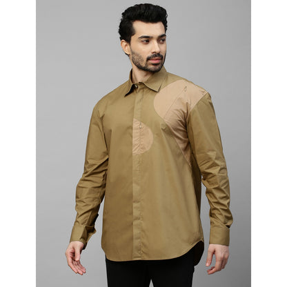 Echke Dark Khaki Shirt with Light Khaki Patch on Shoulder and Concealed Zipper