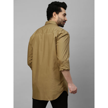 Echke Dark Khaki Shirt with Light Khaki Patch on Shoulder and Concealed Zipper