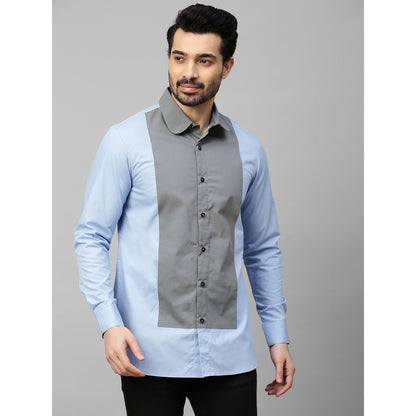 Echke Light Blue Shirt with Grey Front Panel and Rounded Collar