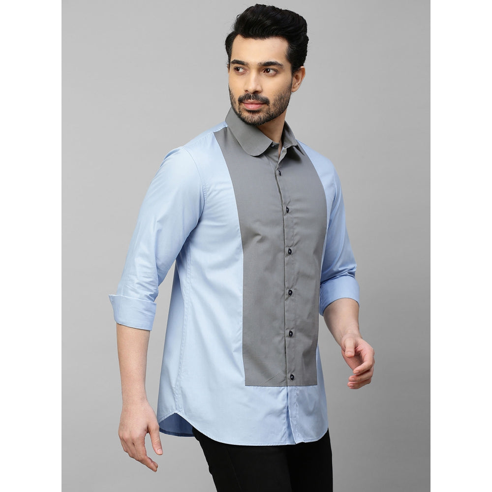 Echke Light Blue Shirt with Grey Front Panel and Rounded Collar