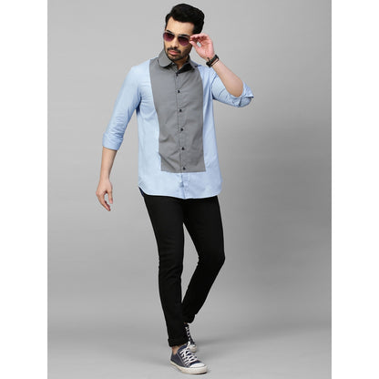Echke Light Blue Shirt with Grey Front Panel and Rounded Collar