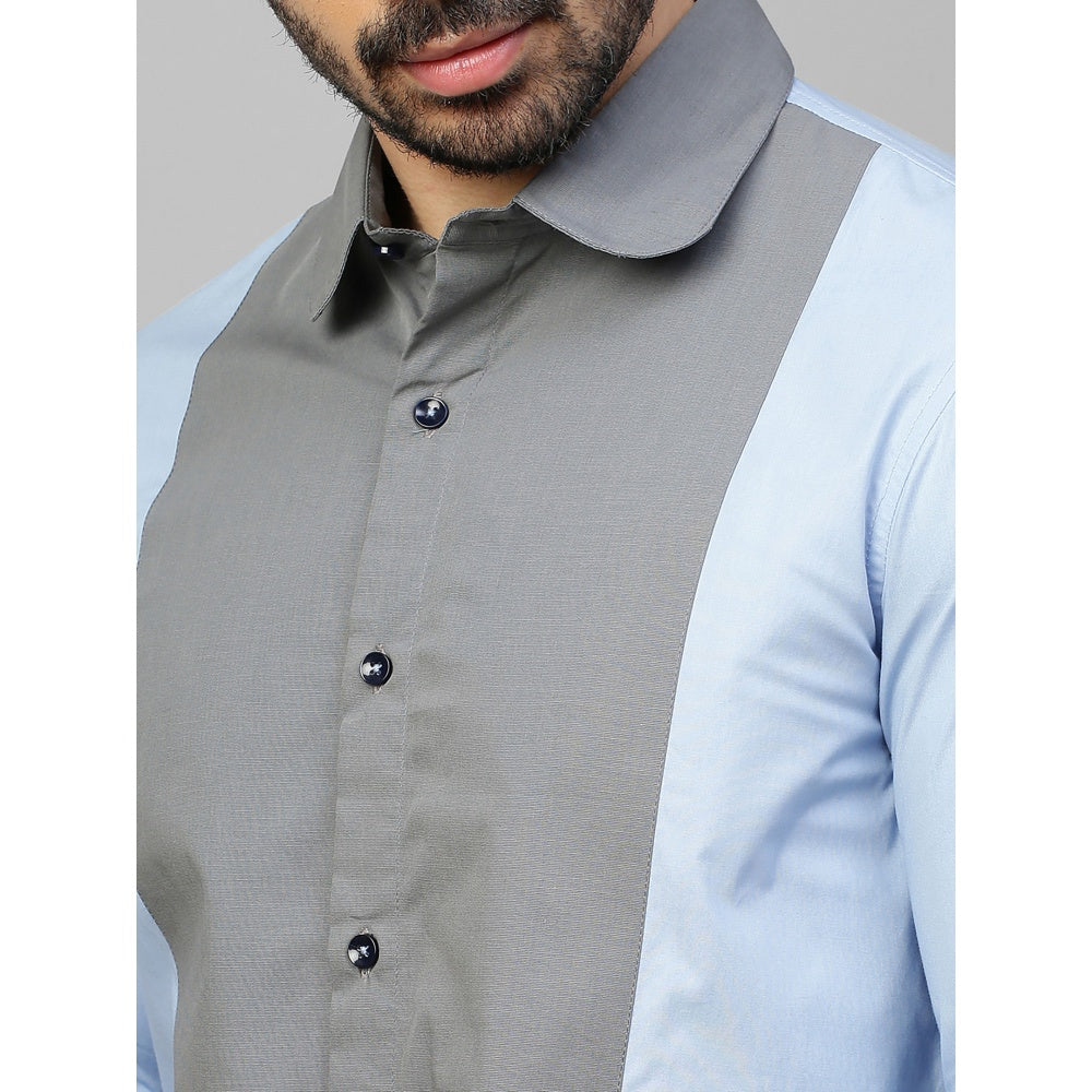 Echke Light Blue Shirt with Grey Front Panel and Rounded Collar