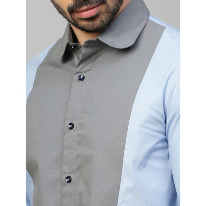 Echke Light Blue Shirt with Grey Front Panel and Rounded Collar